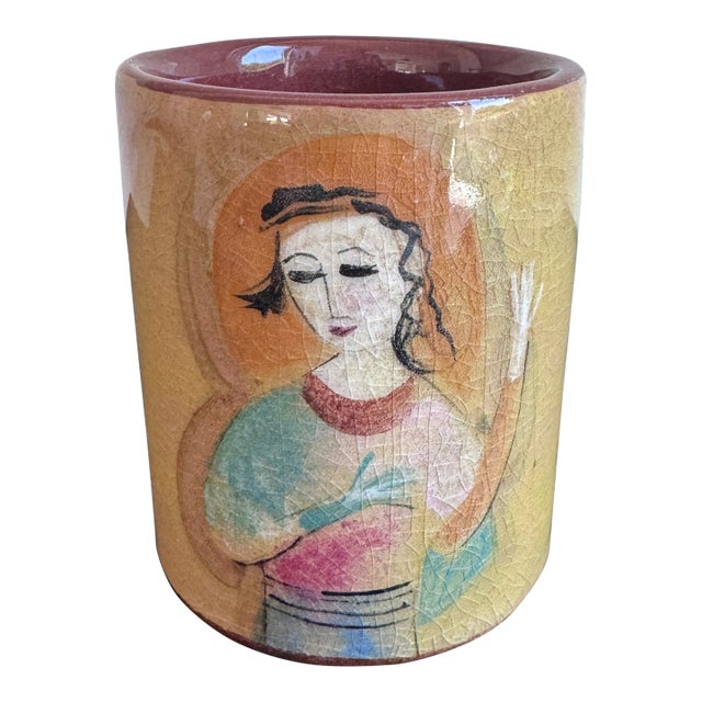 Vintage Fillin Figural Studio Pottery Vase With Bird MCM California Art Pottery For Sale