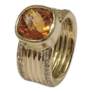 Citrine Diamond Gold Wide Cigar Ring