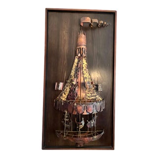 1970s Hillside Original 3D Copper Brutalist Metal Work Sculpture Carousel For Sale