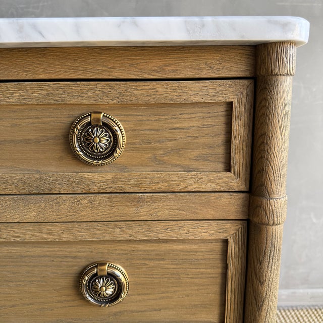 Marie Classic White Oak 3 Drawer Night Stand With White Marble Top Montana Brown For Sale - Image 11 of 14