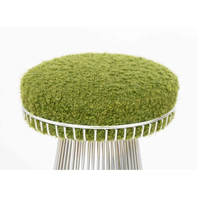 Set of Four Arthur Umanoff (American, 1923-1985) for Contemporary Shells Bar Stools, boucle upholstered seats on chromed...