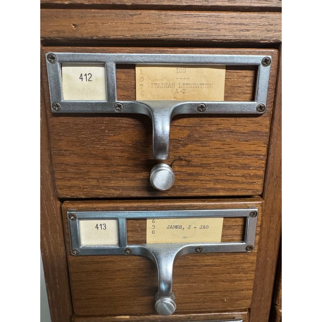Vintage Worden 30-Drawer Library Card Catalog Cabinet on Stand Oak Dewey Decimal Storage For Sale In Pittsburgh - Image 6 of 9