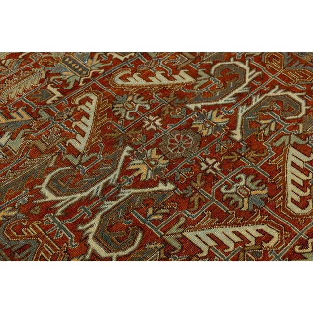 Terra Cotta 6x9 Antique Persian Heriz Serapi Rug Hand-Knotted Wool, Geometric Medallion For Sale - Image 8 of 9