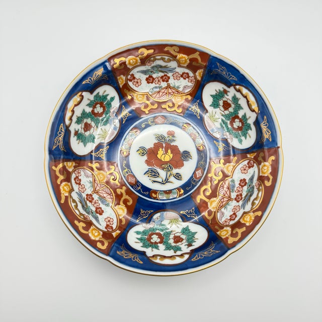 Vintage Japanese Gold Toyo Imari Hand Painted Small Bowl Floral Birds Red Blue For Sale - Image 10 of 11