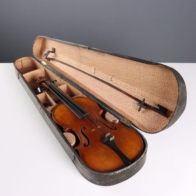 Antique Violin with Wooden Case For Sale - Image 10 of 10