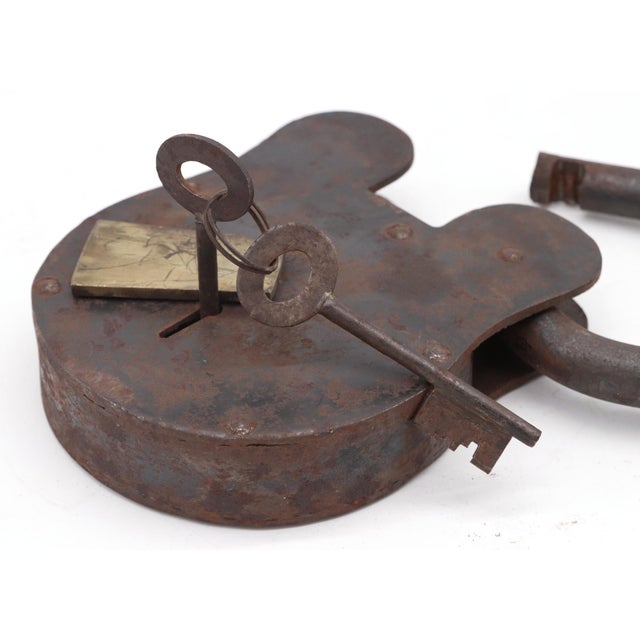 Antique Large Operable Steel Padlock With Keys For Sale - Image 4 of 7
