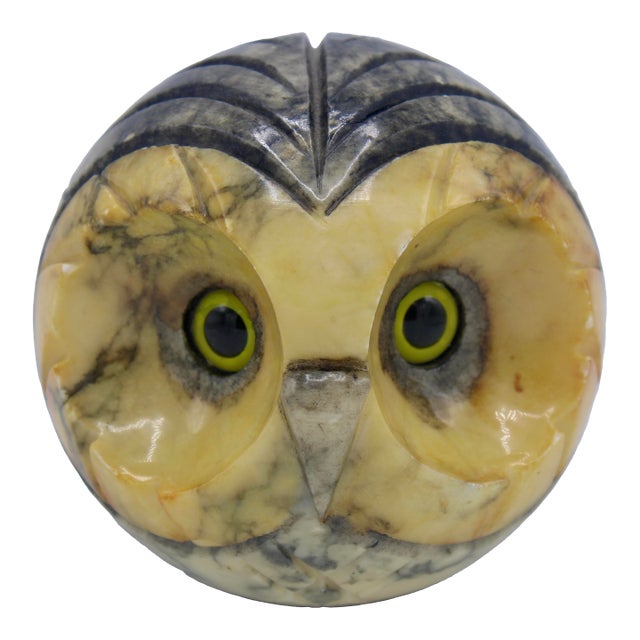 Large Vintage Italian Alabaster Owl Paperweight For Sale