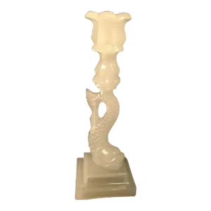 Antique 19th Century Boston & Sandwich Glass Dolphin Form Candlestick in Clam Broth