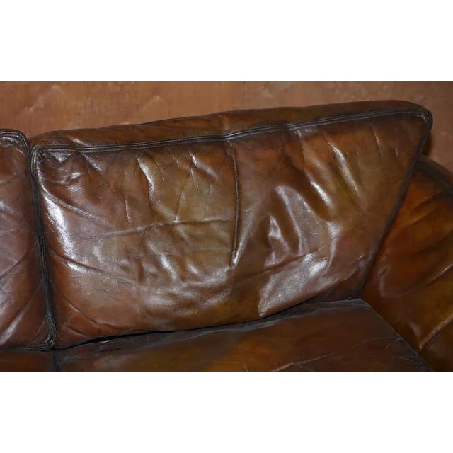 Brown Low Mid-Century Modern Brown Leather Sofa For Sale - Image 8 of 17