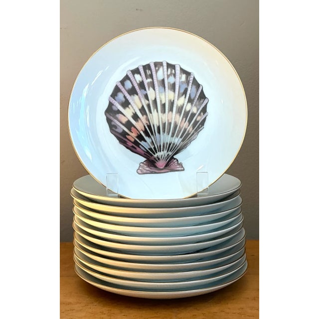 Fitz and Floyd Vintage Coastal Fitz and Floyd Shell Motif Ceramic Plates - Set of Twelve For Sale - Image 4 of 12