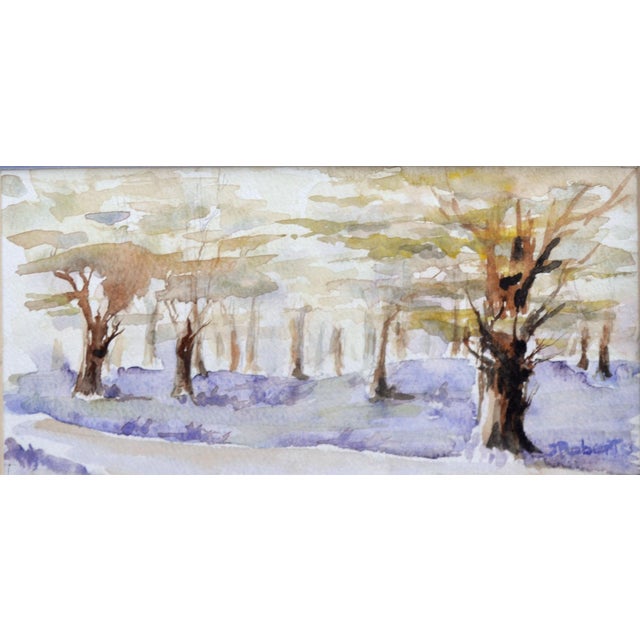 Impressionist Trees in Springtime, New Zealand North Hagley Park Landscape Watercolor by Jeanie Roberts For Sale - Image 3 of 4