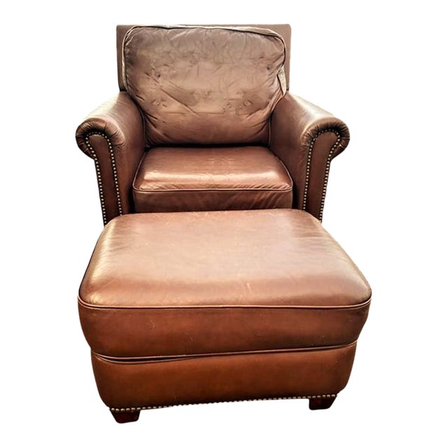 Early 21st Century Drexel Heritage Leather Chair and Ottoman Set Chairish