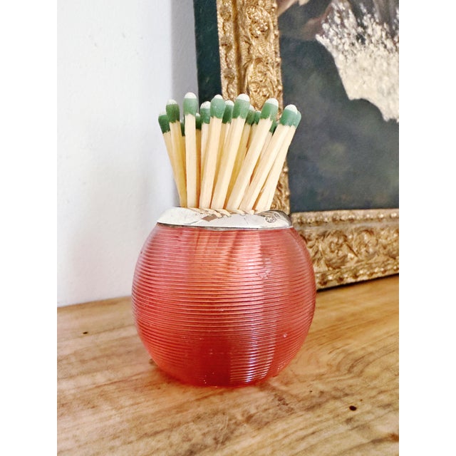 1930s Antique English Sterling Silver and Pink Glass Match Striker For Sale - Image 5 of 7