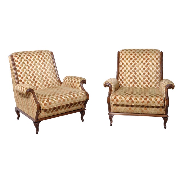 Vintage Regency Italian Velvet Armchairs, 1950s, Set of 2 For Sale