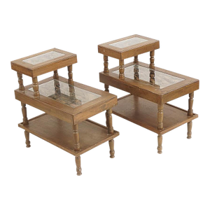 A Pair of Mid-Century Asian 3-Dimensional Wood Carved Step Tables