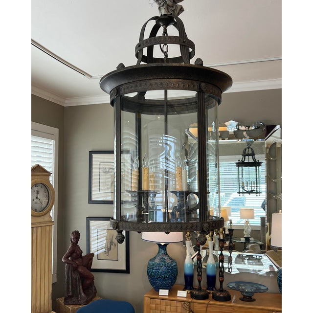 Large Louis XVI Style Bronze and Iron 6-Light Hanging Lantern For Sale - Image 10 of 10