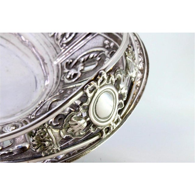 Fruit Bowl in Cut Silver with Hinged Handle For Sale - Image 3 of 8