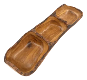 Hand-Carved Peruvian Olive Wood 3-Section Serving Bowl With Live Edge 18.75"l