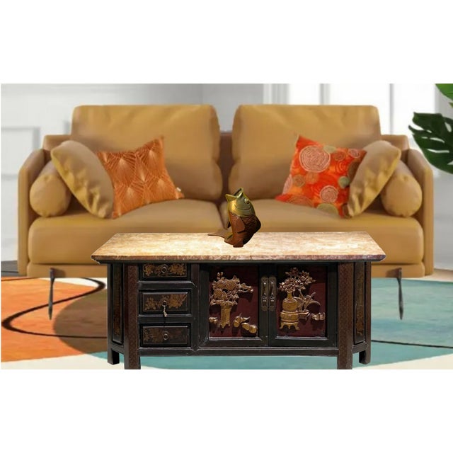 MidCentury Brass Maroon Enamel Coy Sculpture For Sale In New York - Image 6 of 12