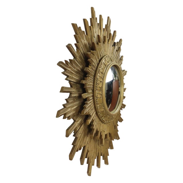 Mid-Century Modern Gold Sun Mirror Two Levels Convex Mirror Sunburst, 1960s For Sale - Image 3 of 15