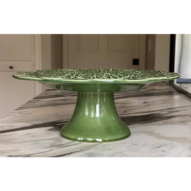 Rustic European Made in Portugal Vintage Bordallo Pinheiro Leaf Service Basket Weave Cake Plate For Sale - Image 3 of 11