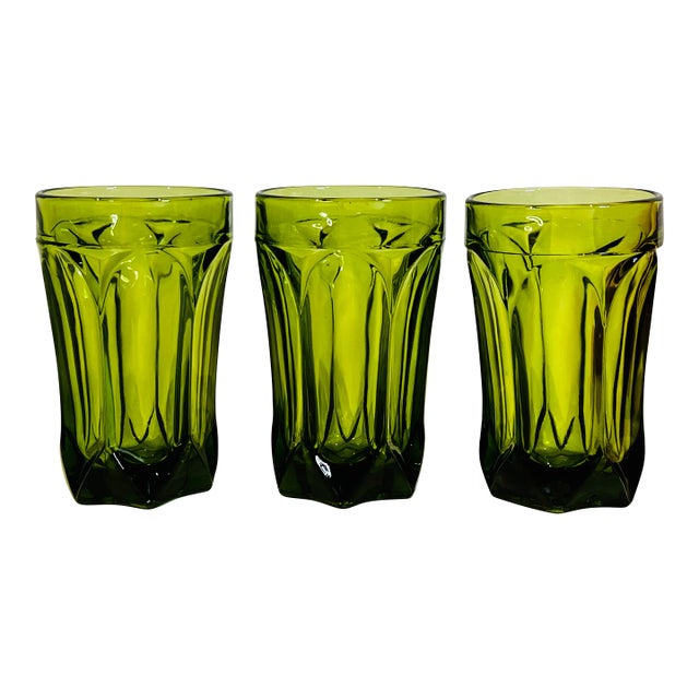 Vintage Anchor Hocking Fairfield Avocado Green Tumblers - Set of 3 For Sale