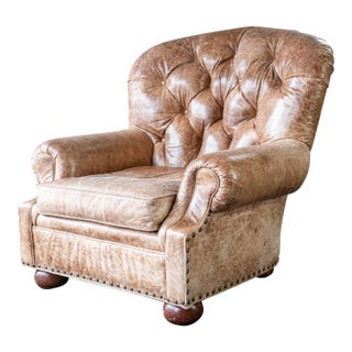 Ralph Lauren Style Distressed Leather Writer's Chair For Sale