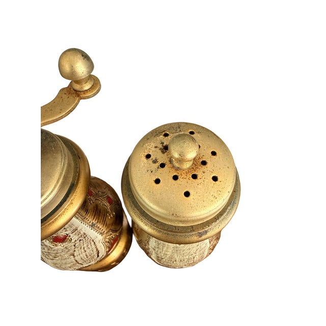 Ruby Red Vintage Italian Baroque Revival Gilt Salt Shaker and Pepper Mill For Sale - Image 8 of 11
