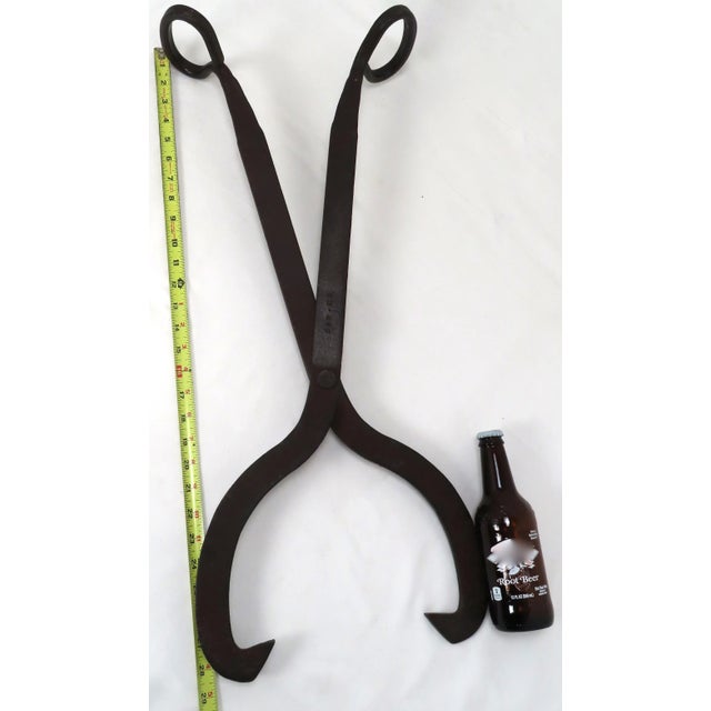 Large Antique Authentic Boston & Maine Railroad Wrought Iron Block Ice Tongs For Sale - Image 12 of 13