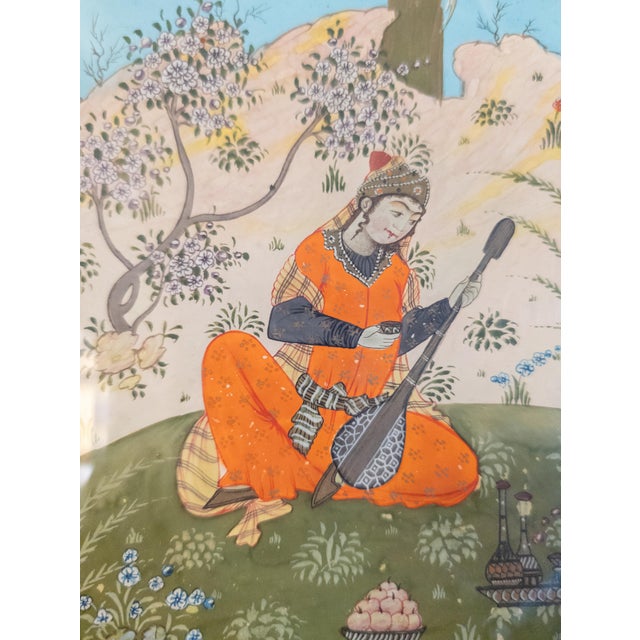 Green Mid-Century Persian Middle Eastern Safavid Style Gouache Painting on Paper For Sale - Image 8 of 10
