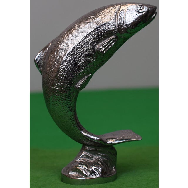 Sz: 4 1/2"H x 3"L Salmon, leaping, old model Hood Ornament Chrome Plated (Standard Finish)