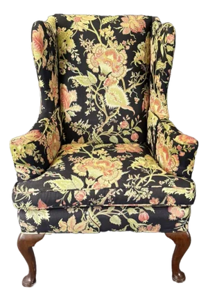 Vintage Queen Anne Upholstered Wingback Chair