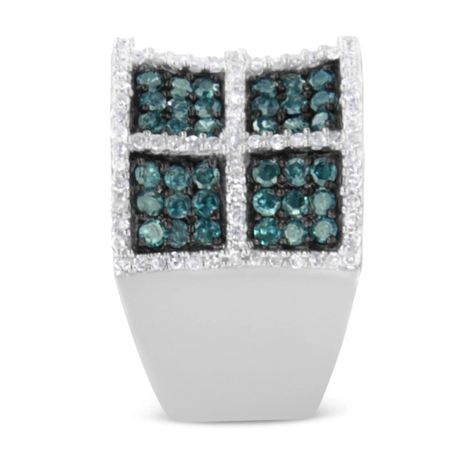 Early 21st Century 14K White Gold White and Treated Blue Diamond Cocktail Ring (1 1/2 Cttw, H-I Color, I1-I2 Clarity) - Size 7 For Sale - Image 5 of 7