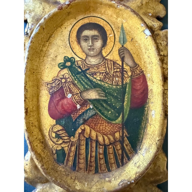 Vintage Orthodox Icon of Saint Demetrius in Oval Gilt Frame For Sale - Image 4 of 6