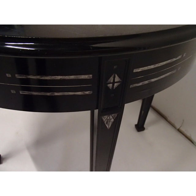 Wood Large Black Round Salon or Side Table with Lacquered Legs and Silver Trim, 1920s For Sale - Image 7 of 9