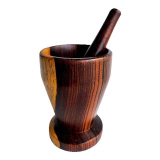 Vintage Cocobolo Wood Mortar and Pestle Set, 2 Pieces For Sale