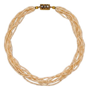 Antique Belle Époque Multi Strand Pearl Choker Necklace — 18k Gold & Old-Cut