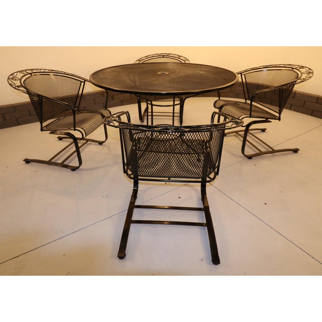 Russell Woodard Russell Woodard English Ivy Leaf Wrought Iron Patio Set, 5 Pieces, Attributed For Sale - Image 4 of 11