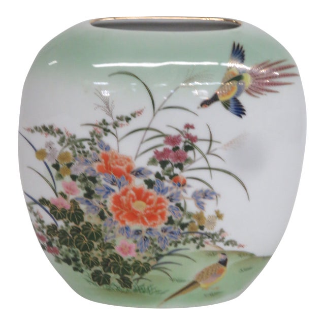 Toyo Botan Japanese Porcelain Oval Vase Hand Painted Floral Garden Design 5019b For Sale