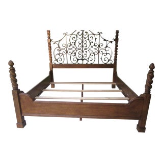 1960s Vintage European Style King Bed Headboard Foot Board and Rails Wrought Iron For Sale
