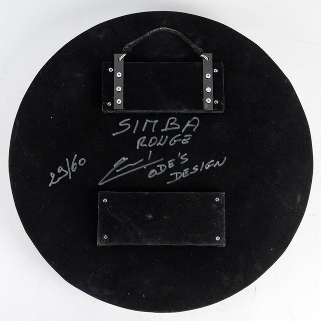 20th Century Wall Mirror Red Glass Plate Simba Model attributed to Olivier De Schrijver For Sale - Image 4 of 5