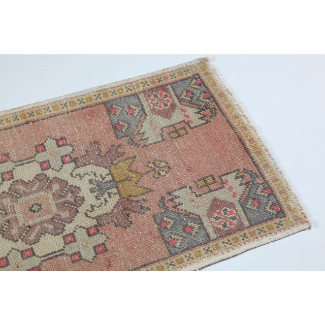 Mustard Vintage Turkish Wool Door Mat – Medallion & Mustard Floral Border - 1' 10'' X 3' 5'' For Sale - Image 8 of 10