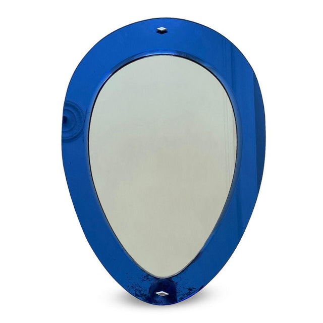 Italian Blue Glass Mirror, 1950s For Sale - Image 4 of 5