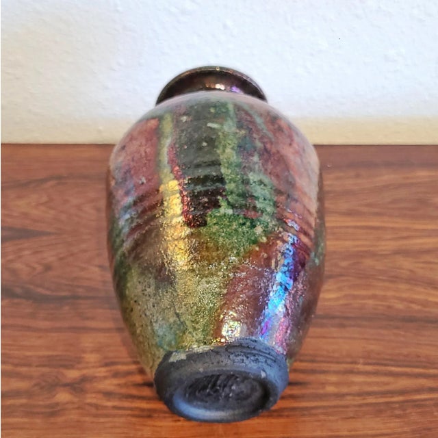 Iridescent Raku-Fired Vase (Not Watertight) - Signed For Sale - Image 10 of 13