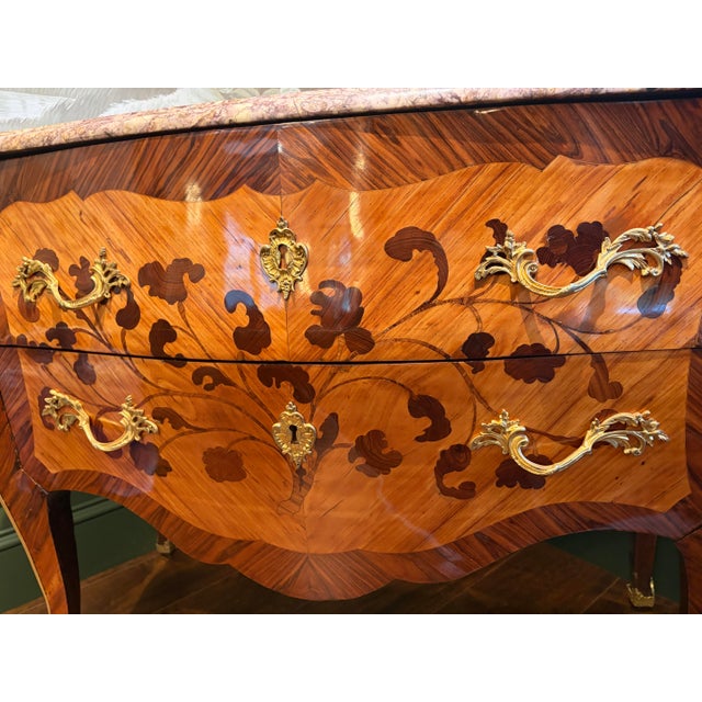 Wood Mid 18th Century Louis XV Marquetry and Parquetry Commode, Stamped C. Wolff Jme For Sale - Image 7 of 13