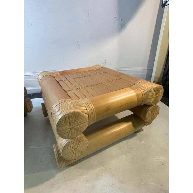 Karl Springer 1970s Modernist Bamboo Ottomans in the Manner of Karl Springer - a Pair For Sale - Image 4 of 6