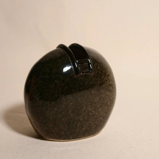 Ceramic Modernist Studio Pottery Round Wabi Sabi Bud Vase in Deep Earth Tone Glaze For Sale - Image 7 of 9