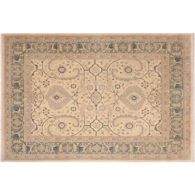Sun-Faded Beige/Green Wool Rug - 8'2'' X 9'10'' For Sale - Image 10 of 10