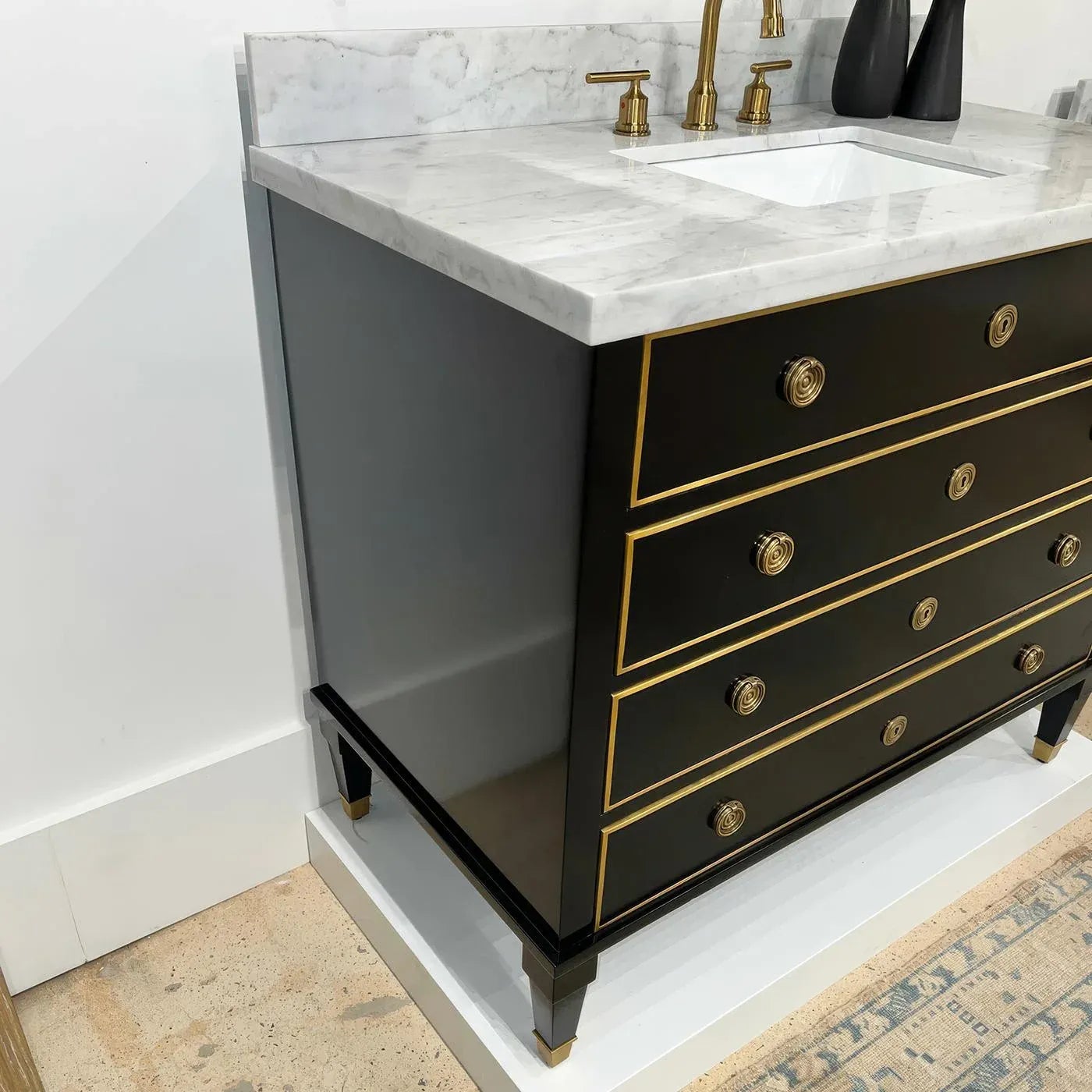 Neoclassical Style Black Marble Top Vanity