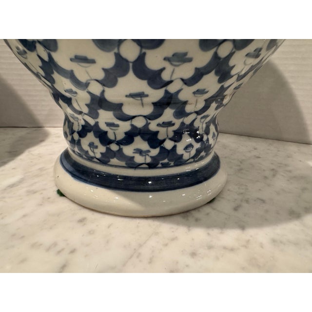 1960s Beautiful Pair of Vintage Blue and White Vases For Sale - Image 5 of 8